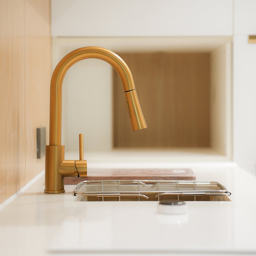 Kitchen, bedroom and bathroom details.