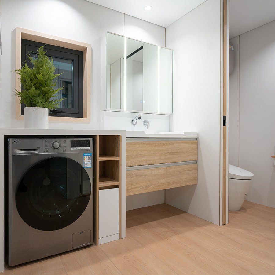 Kitchen, bedroom and bathroom details.