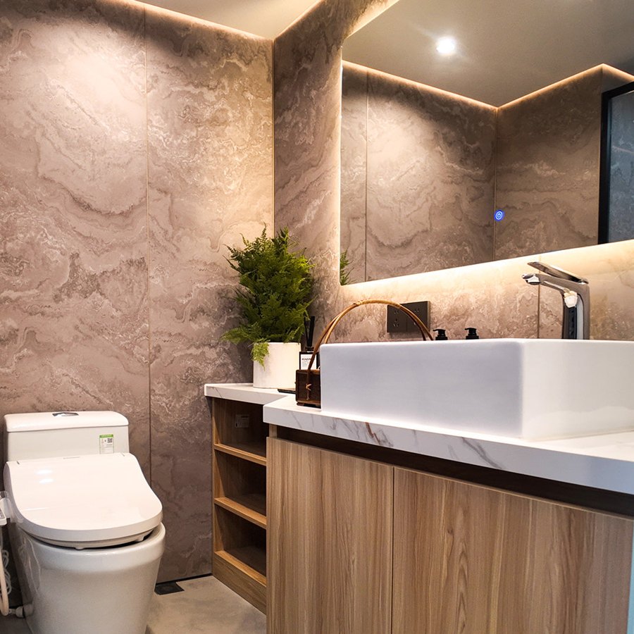 Kitchen, bedroom and bathroom details.
